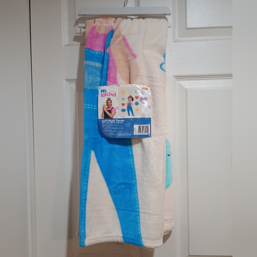 New Ms. Rachel Soft Plush Throw Blanket - Blue and Cream Size 40x50